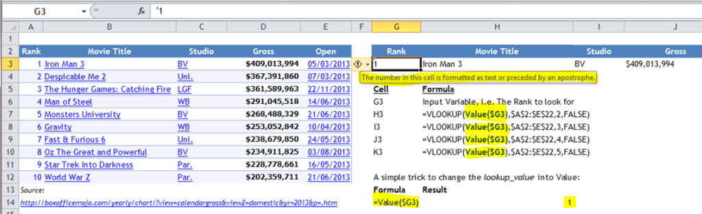 Advanced vlookup – Text vs. Number | wmfexcel