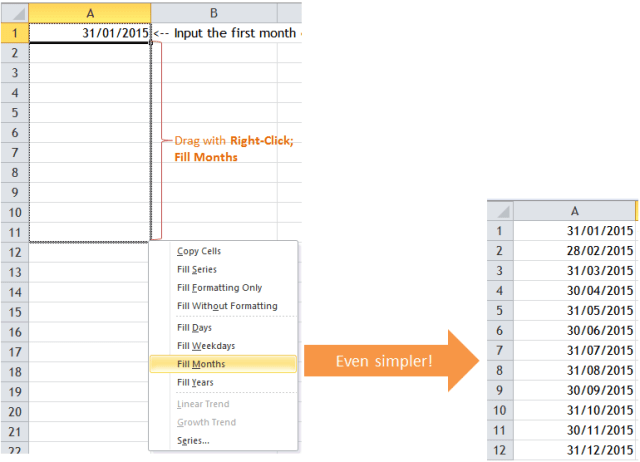 Excel Tips - Fill a series of month end dates 2