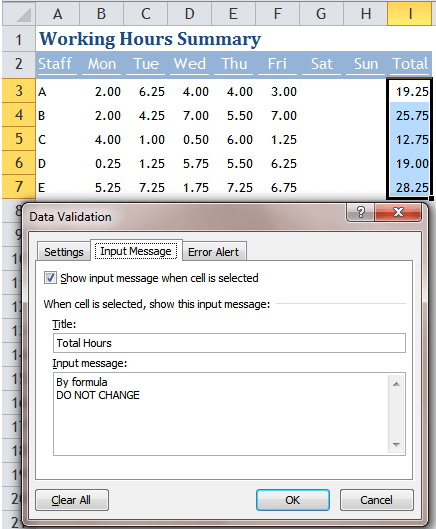 Excel Tips - Move Input Message out of the way 1.1