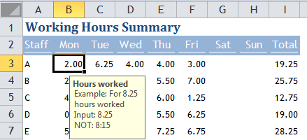 Excel Tips - Move Input Message out of the way 1