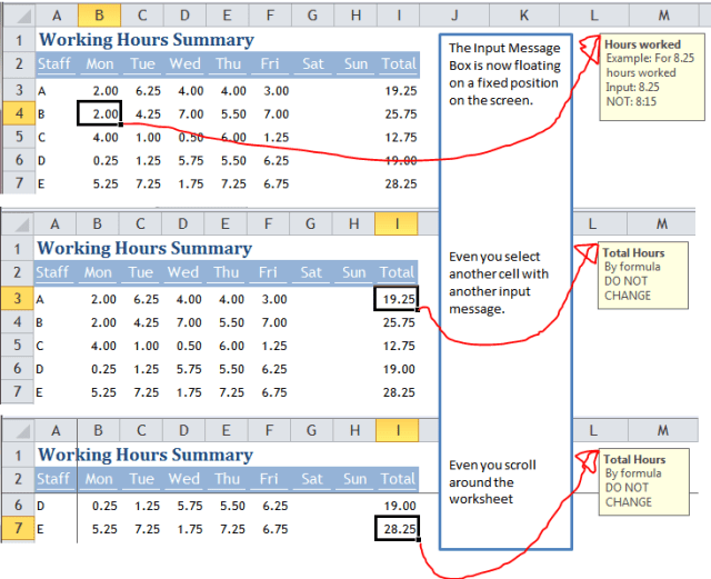 Excel Tips - Move Input Message out of the way 4