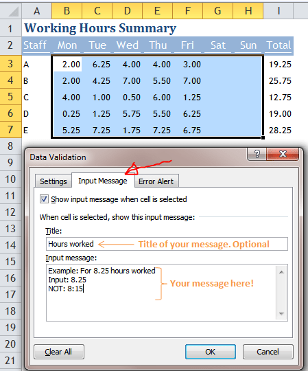 Excel Tips - Move Input Message out of the way