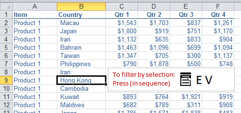 Excel Tips - Filter by selection with Menu Key 1