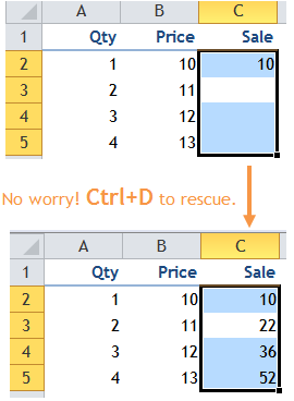 Excel Tips - Ctrl D to fill Down 2