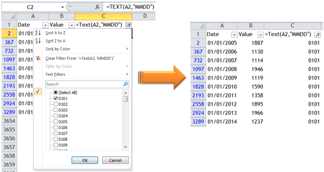 Excel Tips - To filter a particular date ignoring years 4