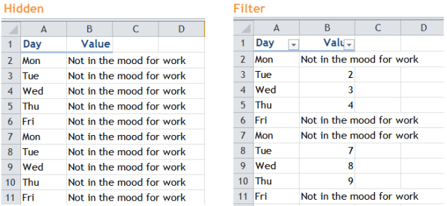 Excel Tips - Filter vs. Hidden 13