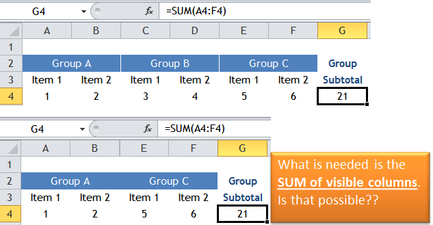 Excel Tips - SUM visible columns 1