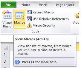 Excel Tips - Alt F8 1