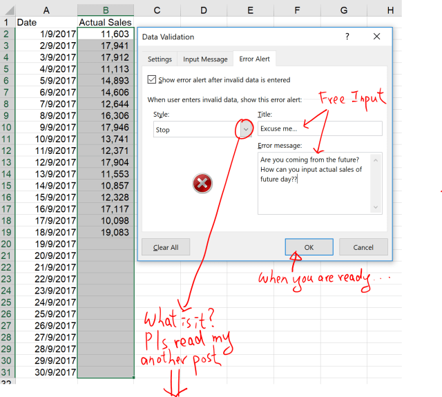 Excel Tip - Data Validation to restrict input to fututre days 1
