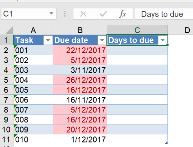Get a list of pending tasks and sort by due dates | wmfexcel