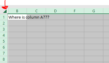 Excel Tip - unhide column A (1)
