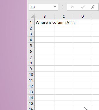 Excel Tip - unhide column A (2)