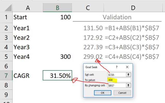 Excel Tips - Calculating CAGR with Goal Seek7