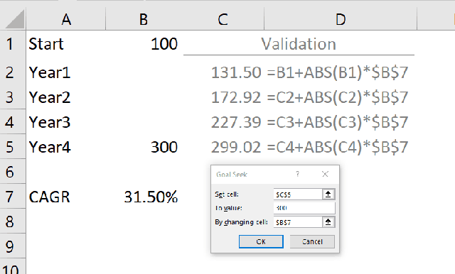 Excel Tips - Calculating CAGR with Goal Seek8