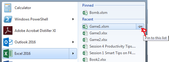 Excel Tip - Alternative to Pin Folder for Excel 2016