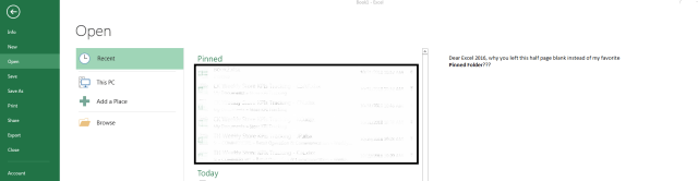 Excel Tip - Alternative to Pin Folder for Excel 2016_0