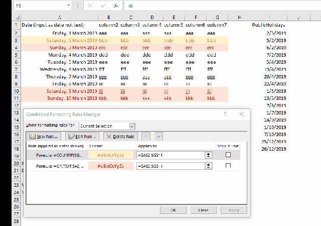 excel tips - highlighting weekends and public holidays 10